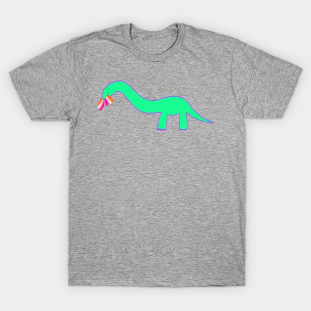 Lesbian Longneck dinosaur with pride flag T-Shirt by system51